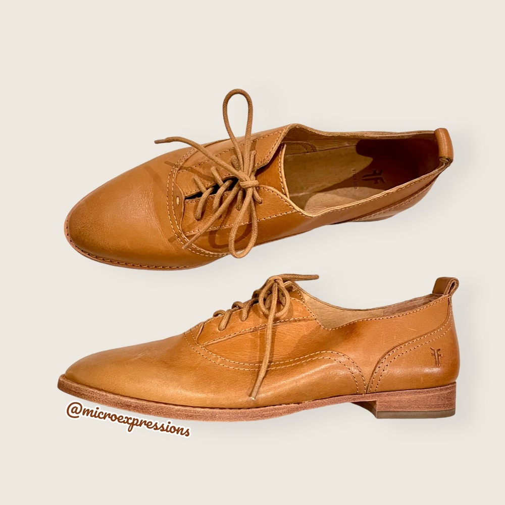 $328 Frye Grace Oxford Cognac Brown Real Leather Lace Up Casual Comfy Daily Flat - Picture 10 of 16